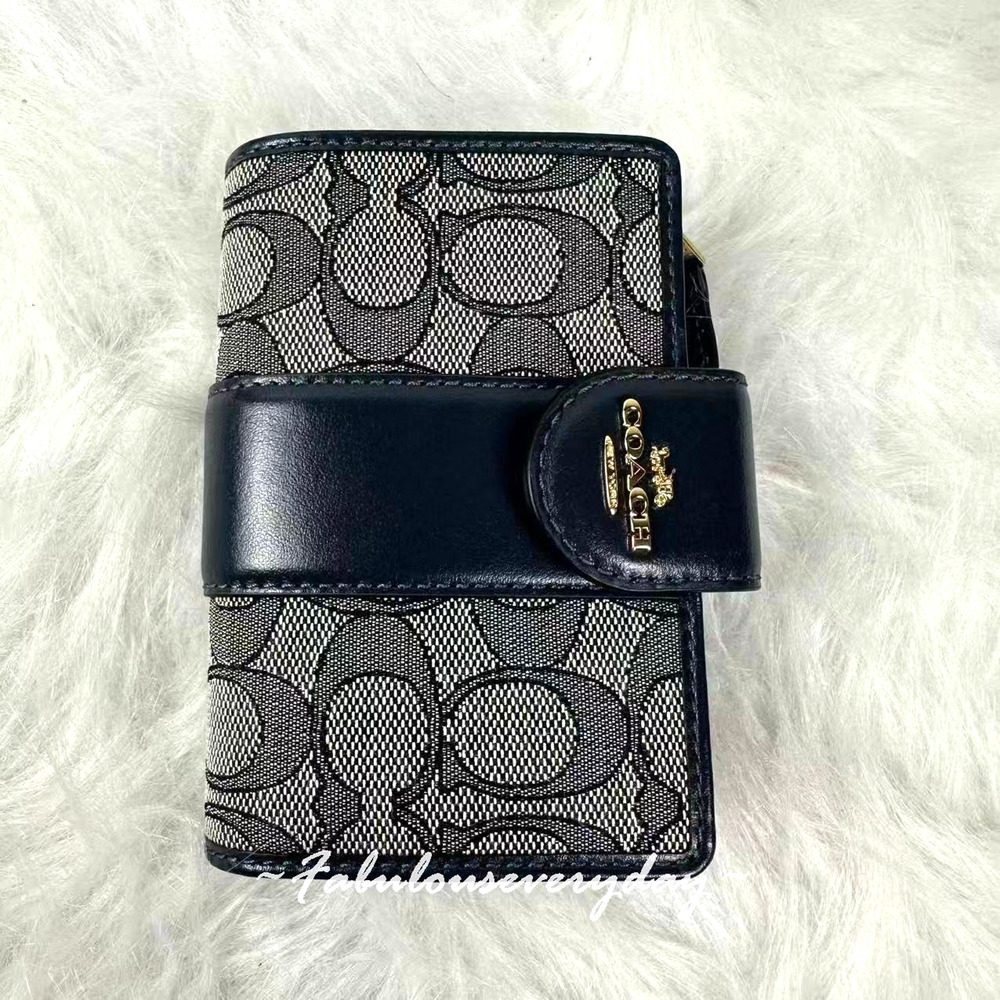 Coach Medium Corner Zip Wallet Signature Jacquard/Gold/Midnight Navy CU987 NWT